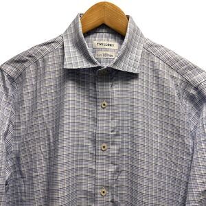 Twillory Men's Sz 16 36/37 Dress Shirt White/Blue Plaid Non-Iron Safe Cotton euc
